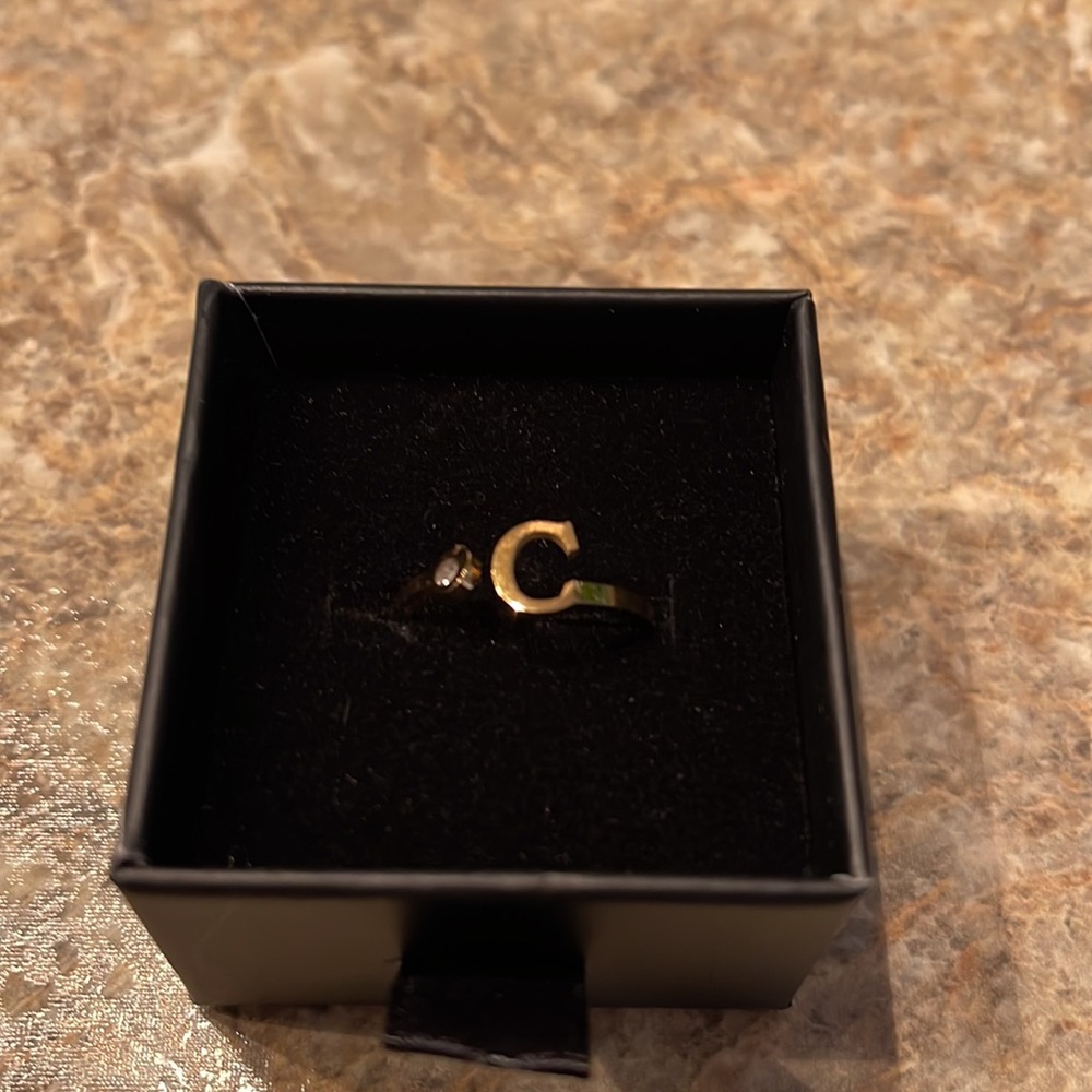Tiny C And Diamond Initial Gold Ring - image 2